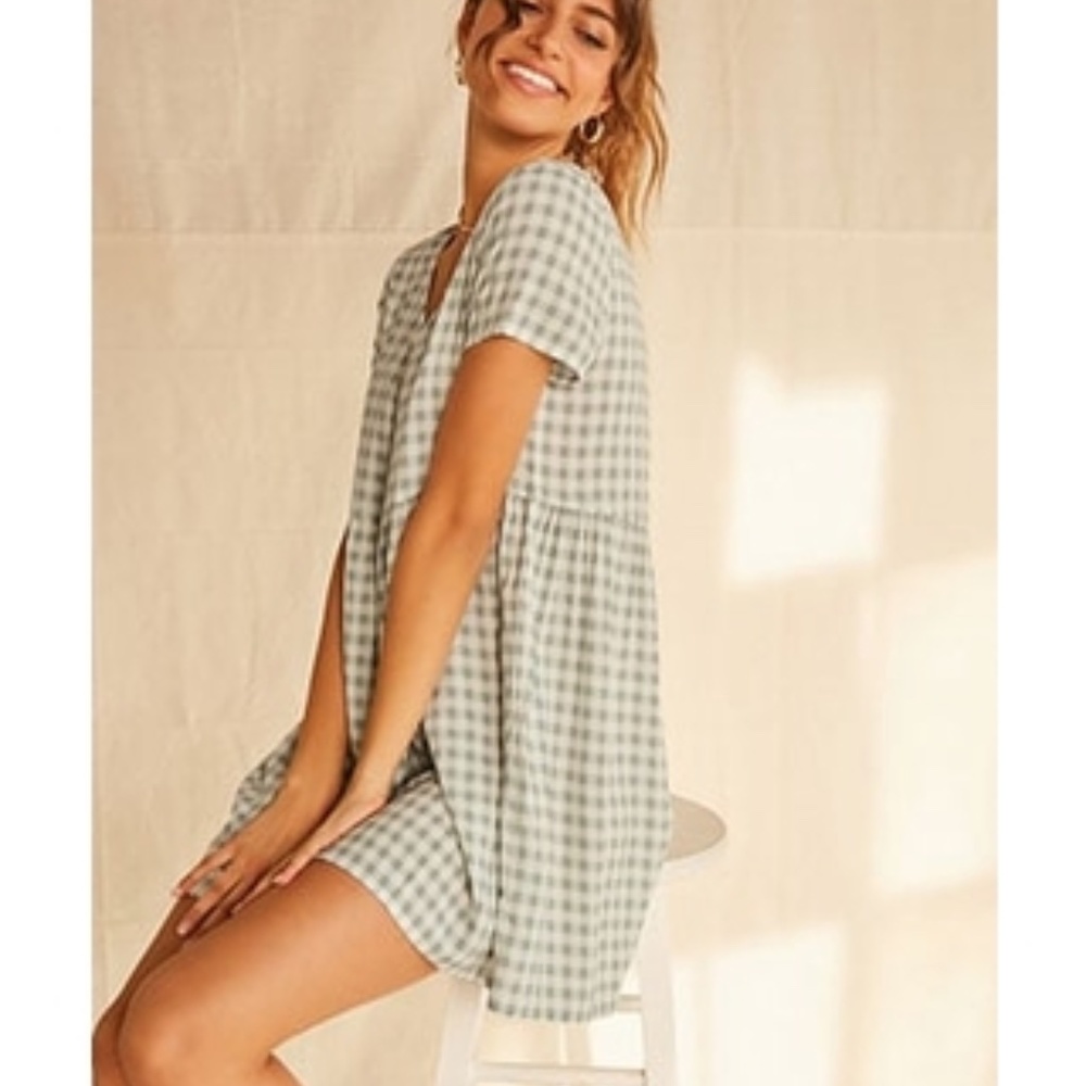 Forever 21 Gingham Mini Dress in Sage/White NWOT!